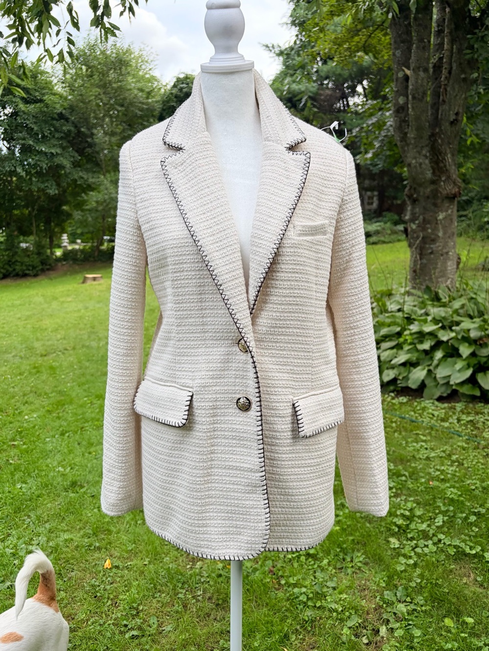 NWOT: 7 For All Mankind Cream Textured Elongated Knit Blazer Jacket Size M